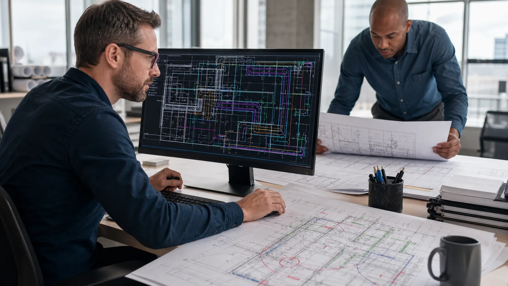 CAD manager resolving MEP coordination comments into cleaner AutoCAD DWG updates